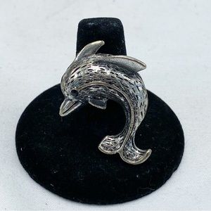 Vintage Silver Dolphin Large Statement Ring Size 6.5